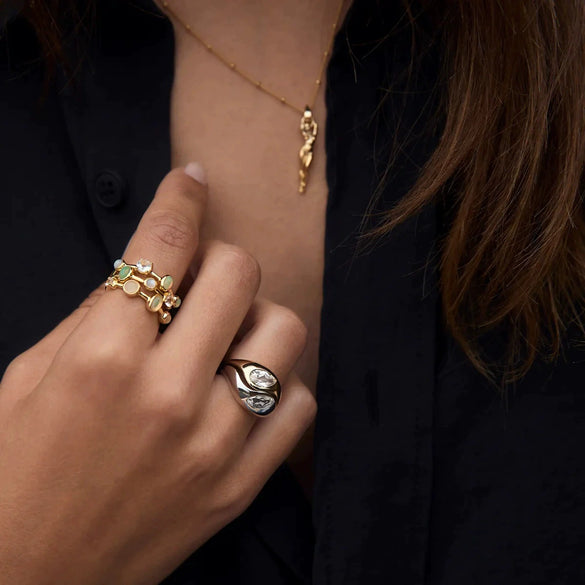 Wholesale Women's Natural Geometric Electroplated Stainless Steel Stackable Rings