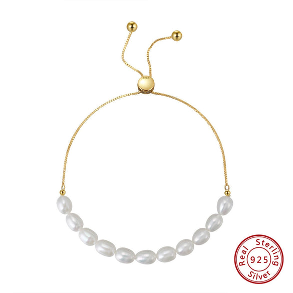 Wholesale Women's Natural Geometric S925 Sterling Silver Freshwater Pearl Adjustable Halfnaked Chain Bracelet With Electroplating