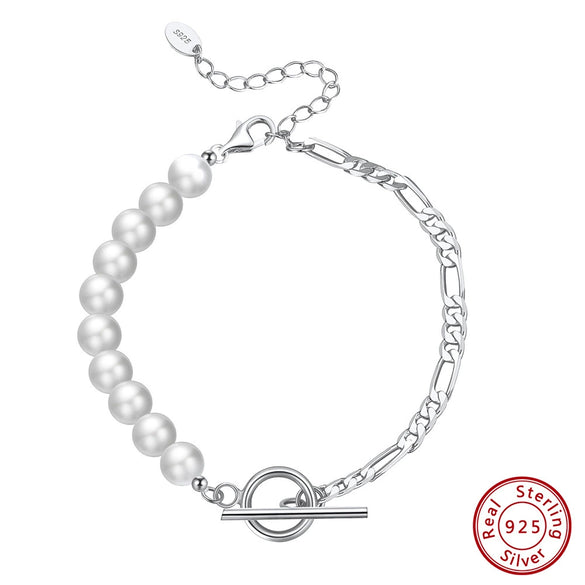 Wholesale Women's Natural Geometric S925 Sterling Silver Pearl Bracelet With Electroplating
