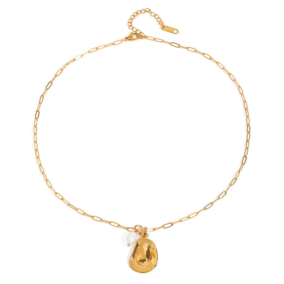 Wholesale Women's Natural Geometric Stainless Steel And Titanium Steel Pearl Hat Pendant Necklace With Electroplating And Snake Bone Chain