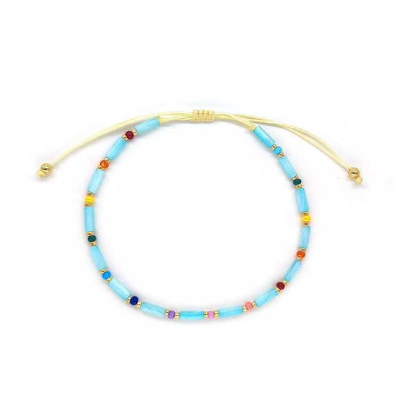 Wholesale Women's Natural Glass And Glaze Cylindrical Bead Handwoven Bracelet With Geometric Pattern