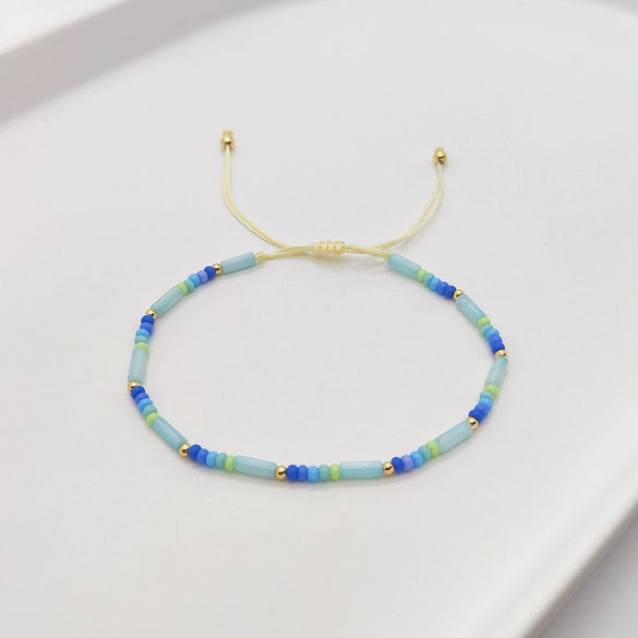 Wholesale Women's Natural Glass And Glaze Cylindrical Bead Handwoven Bracelet With Geometric Pattern