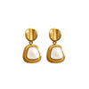 Wholesale Women's Natural Motherofpearl Geometric Square Pendant Earrings Stainless Steel Thick Gold Plated Simple Retro Niche Style
