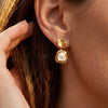 Wholesale Women's Natural Motherofpearl Geometric Square Pendant Earrings Stainless Steel Thick Gold Plated Simple Retro Niche Style