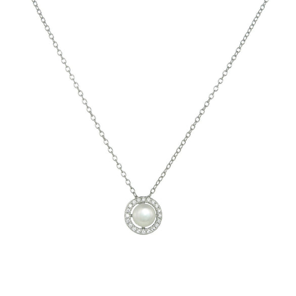 Wholesale Women's Natural Pearl Inlaid Geometric S925 Sterling Silver Cross Chain Necklace