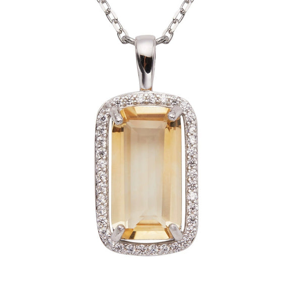 Wholesale Women's Natural Rectangular Amethyst Citrine Pendant Necklace In S925 Sterling Silver With Geometric Pattern And Crystal Setting