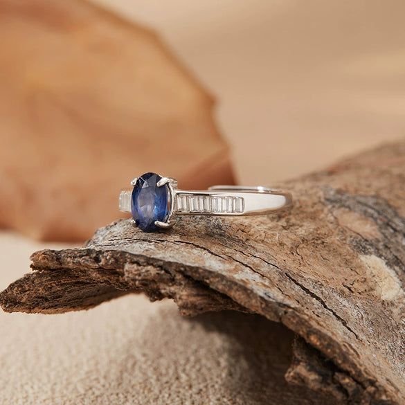 Wholesale Women's Natural Sapphire Ring S925 Sterling Silver Geometric Light Luxury Style Set With Gemstones