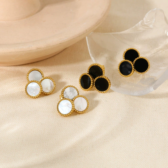 Wholesale Women's Natural Shell Inlaid Geometric Stainless Steel Earrings Plated With 18K Gold