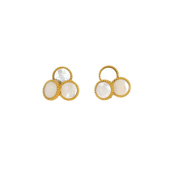 Wholesale Women's Natural Shell Inlaid Geometric Stainless Steel Earrings Plated With 18K Gold
