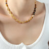 Wholesale Women's Natural Stone Agate Pig Nose Titanium Steel Necklace With O Shaped Chain Knot Braided Chain And Electroplated Geometric Design