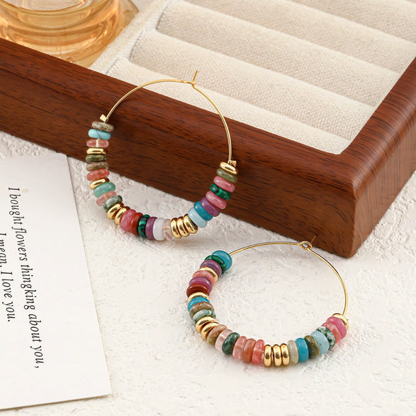 Wholesale Women's Natural Stone And Copper Geometric Handmade Electroplated Real Gold Earrings