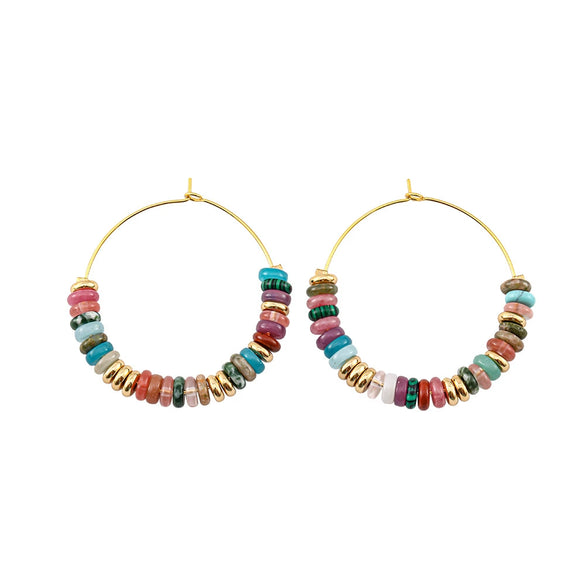 Wholesale Women's Natural Stone And Copper Geometric Handmade Electroplated Real Gold Earrings