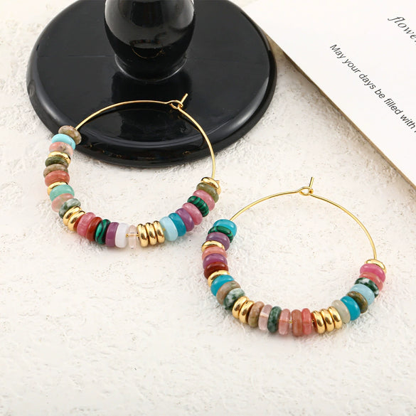 Wholesale Women's Natural Stone And Copper Geometric Handmade Electroplated Real Gold Earrings