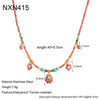 Wholesale Women's Natural Stone And Stainless Steel Flowershaped Pendant Beaded Necklace With Pvd Furnace Vacuum Real Gold Plating