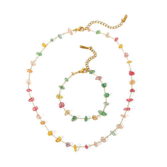 Wholesale Women's Natural Stone And Stainless Steel Geometric Beaded Necklace With Electroplating Design