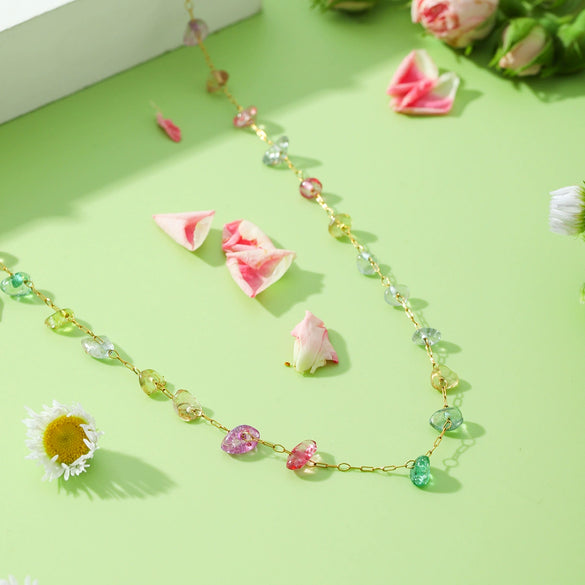 Wholesale Women's Natural Stone And Stainless Steel Geometric Beaded Necklace With Electroplating Design