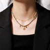 Wholesale Women's Natural Stone And Stainless Steel Geometric Vintage Handbeaded Clavicle Chain Necklace With Brass Star Pendant And Electroplating