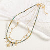 Wholesale Women's Natural Stone And Stainless Steel Geometric Vintage Handbeaded Clavicle Chain Necklace With Brass Star Pendant And Electroplating