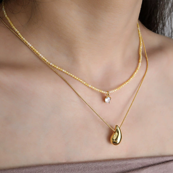 Wholesale Women's Natural Stone Beaded Stainless Steel Zircon Necklace Small Fresh Geometric Handmade Design