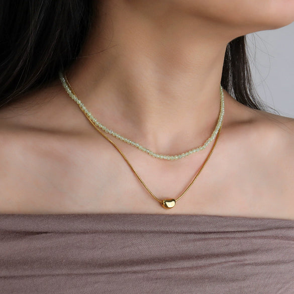 Wholesale Women's Natural Stone Beaded Stainless Steel Zircon Necklace Small Fresh Geometric Handmade Design