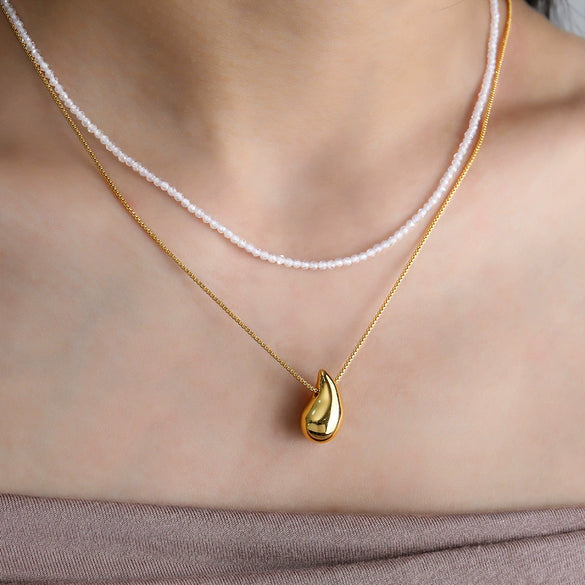 Wholesale Women's Natural Stone Beaded Stainless Steel Zircon Necklace Small Fresh Geometric Handmade Design