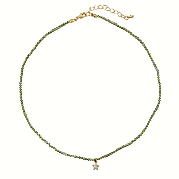 Wholesale Women's Natural Stone Beaded Stainless Steel Zircon Necklace Small Fresh Geometric Handmade Design
