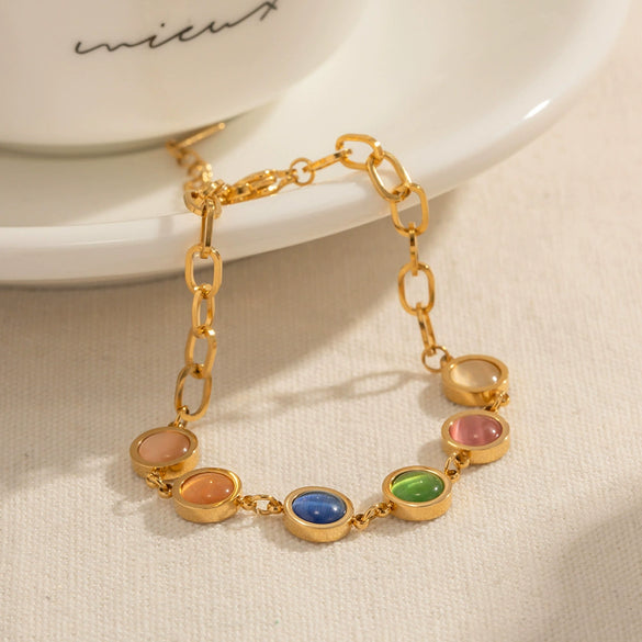 Wholesale Women's Natural Stone Bracelet Stainless Steel Geometric Set With Precious Stones