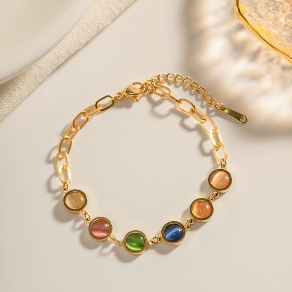 Wholesale Women's Natural Stone Bracelet Stainless Steel Geometric Set With Precious Stones