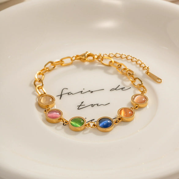 Wholesale Women's Natural Stone Bracelet Stainless Steel Geometric Set With Precious Stones
