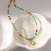Wholesale Women's Natural Stone Necklace With Geometric Flower Pendant In Stainless Steel 18K Gold Plated Handmade Beaded Chain