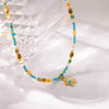 Wholesale Women's Natural Stone Necklace With Geometric Flower Pendant In Stainless Steel 18K Gold Plated Handmade Beaded Chain