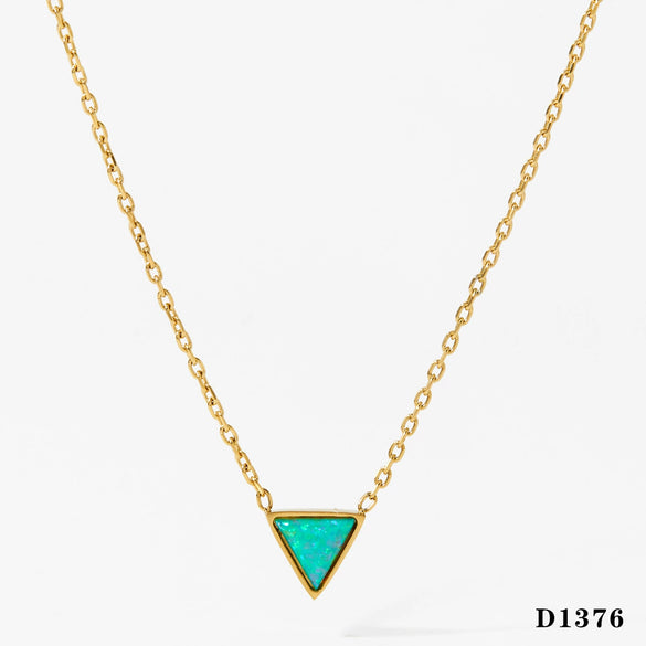 Wholesale Women's Natural Stone Opal Geometric Triangle Pendant Necklace With Cross Leather Corner Chain And Stainless Steel Electroplated Jewelry
