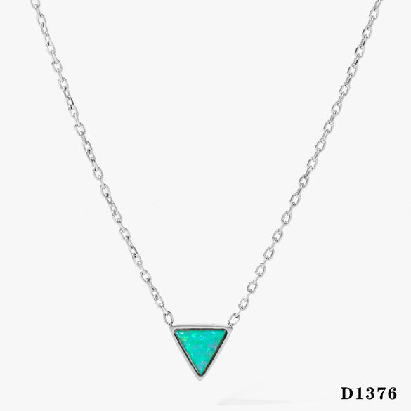 Wholesale Women's Natural Stone Opal Geometric Triangle Pendant Necklace With Cross Leather Corner Chain And Stainless Steel Electroplated Jewelry