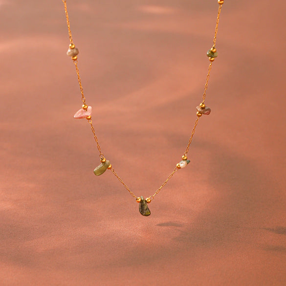 Wholesale Women's Natural Stone Stainless Steel Real Gold Plated Necklaces