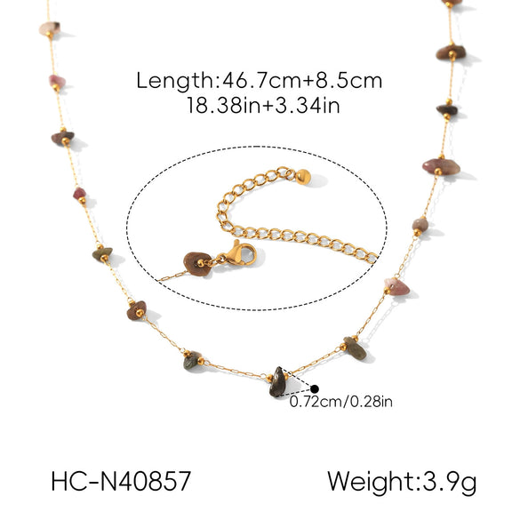 Wholesale Women's Natural Stone Stainless Steel Real Gold Plated Necklaces