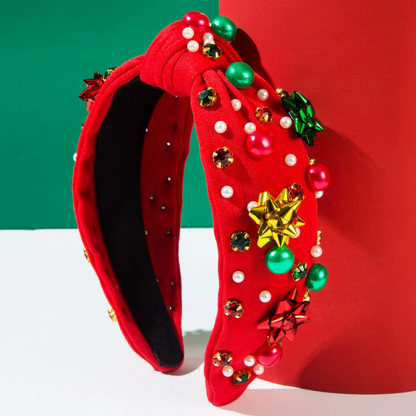 Wholesale Women's Natural Style Christmas Hair Band Plastic Resin Inlaid With Pearls Flower Accessories