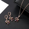 Wholesale Women's Natural Style Copper Jewelry Set With Plant Flowers Pattern Zircon Pendant Necklace And Earrings And Diamond Design Ochain