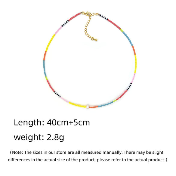Wholesale Women's Natural Style Handwoven Geometric Clavicle Chain Necklace With Pearl And Organic Glass