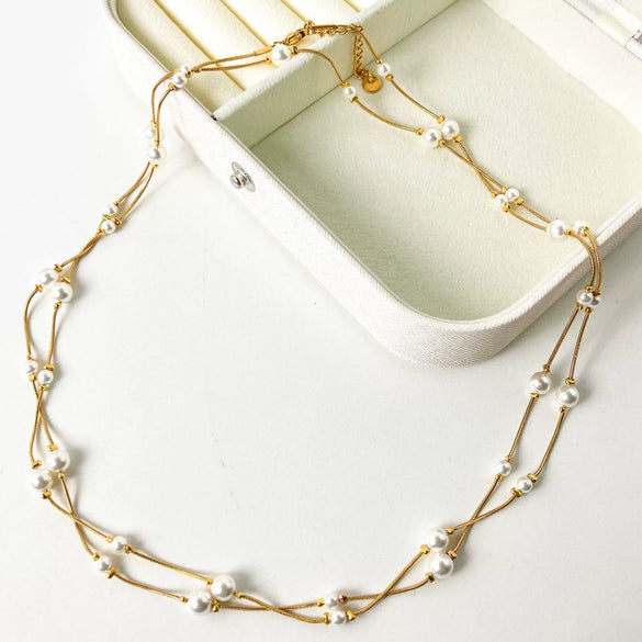 Wholesale Women's Natural Style Stainless Steel Pearl Chain Necklace With Electroplating