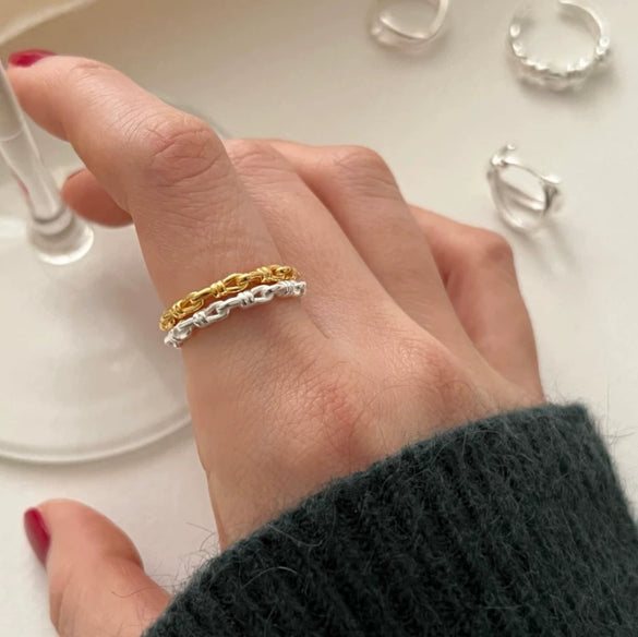 Wholesale Women's Natural Style 925 Sterling Silver Heart Pattern Threaded Knotted Braided Ring