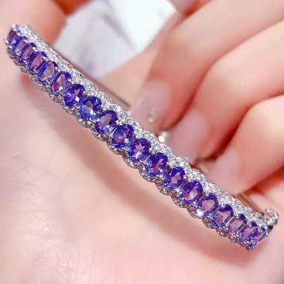 Wholesale Women's Natural Tanzanite Diopside Bracelet With S925 Silver Inlay Geometric Temperament Style Electroplated