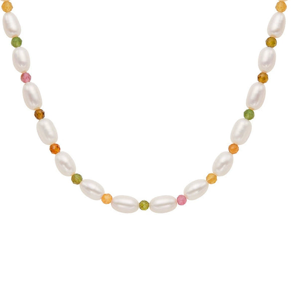 Wholesale Women's Natural Tourmaline Freshwater Pearl S925 Sterling Silver Handmade Beaded Necklace