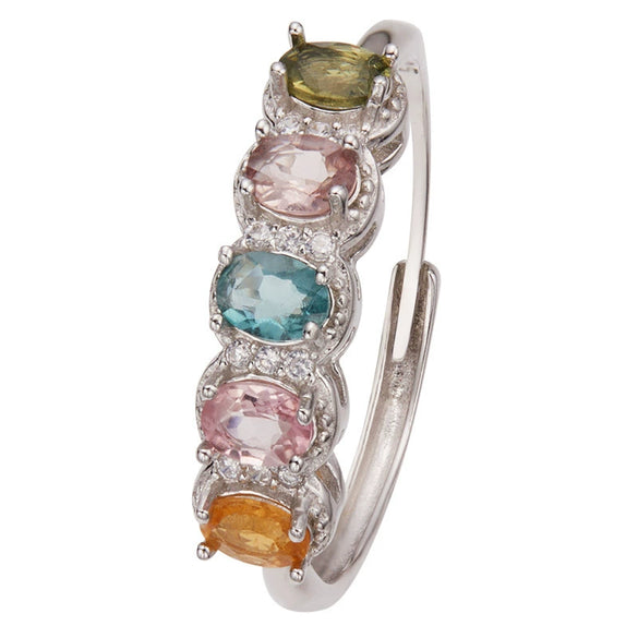 Wholesale Women's Natural Tourmaline Ring S925 Sterling Silver Geometric Style Set With Gemstones