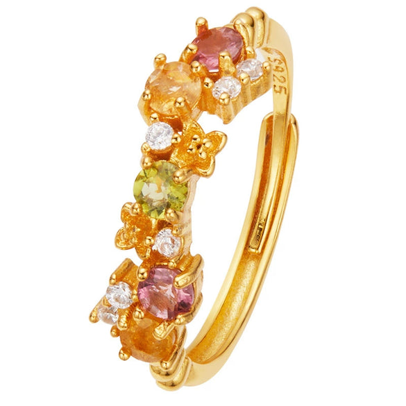 Wholesale Women's Natural Tourmaline S925 Sterling Silver Flower Shaped Minimalist Ring Set With Gems