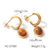 Wholesale Women's Natural Vintage Tiger Eye Stainless Steel Geometric Electroplated Hammered Earrings