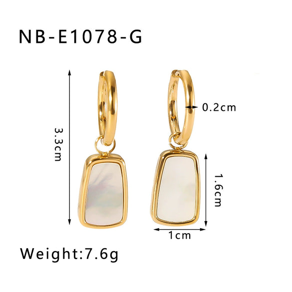 Wholesale Women's Natural White Shell Geometric Heart Shaped Pendant Earrings In Ins Style Made Of Stainless Steel With 18K Vacuum Plating In Furnace
