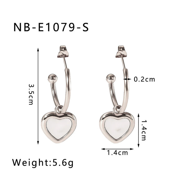 Wholesale Women's Natural White Shell Geometric Heart Shaped Pendant Earrings In Ins Style Made Of Stainless Steel With 18K Vacuum Plating In Furnace