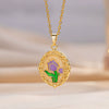 Wholesale Women's Necklace Brass Gold Plated Oil Painting Style Colorful Drops Glaze Enamel Purple Tulip Flower Shape Titanium Steel Dripping Oil