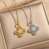 Wholesale Women's Necklace Geometric Cut Out Fourleaf Flower Design Inlaid Zircon Copper Stainless Steel 18K Gold Plated O Word Chain