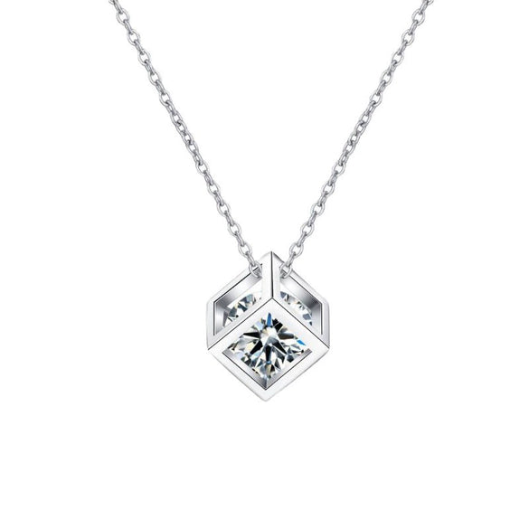 Wholesale Women's Necklace S925 Silver Moissanite Love Rubik's Cube Pendant Platinum Plated Geometric Style